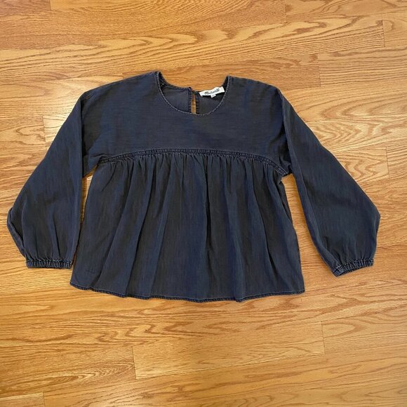 Madewell Tops - Madewell | Denim Chambray Shirred Swing Shirt in Lunar Wash Distressed Black